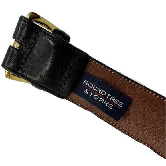 Roundtree Yorke Belt Mens 44 Black Leather Full Grain Cowhide Solid Brass Buckle - Picture 10 of 12
